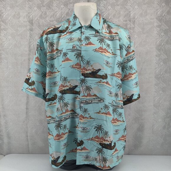 Commemorative Air Force Shirt Mens 2XL Blue Hawaiian Camp Button Up Airplanes - Picture 1 of 13